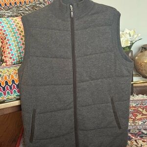 Peter Millar Gray Merino Wool Cotton Puffer Vest Trimmed in Black